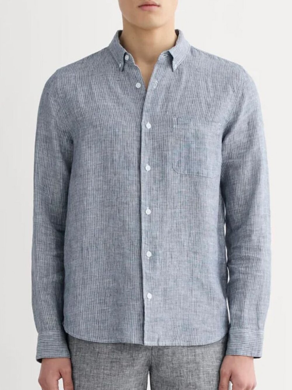 Everlane Men's XXL The Classic Shirt Linen White Blue Striped $98 European Flax